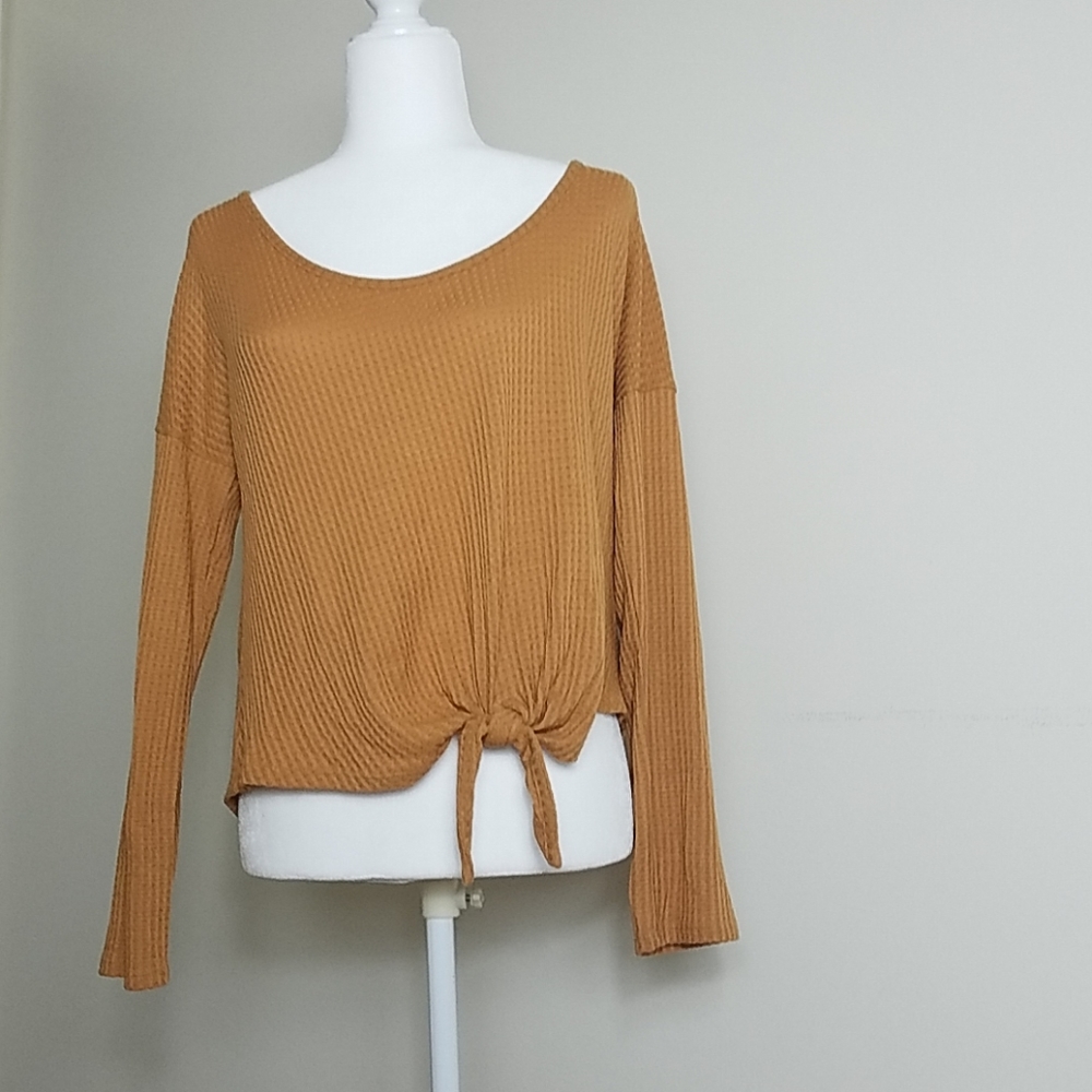 Express Brown knot front waffle weave shirt